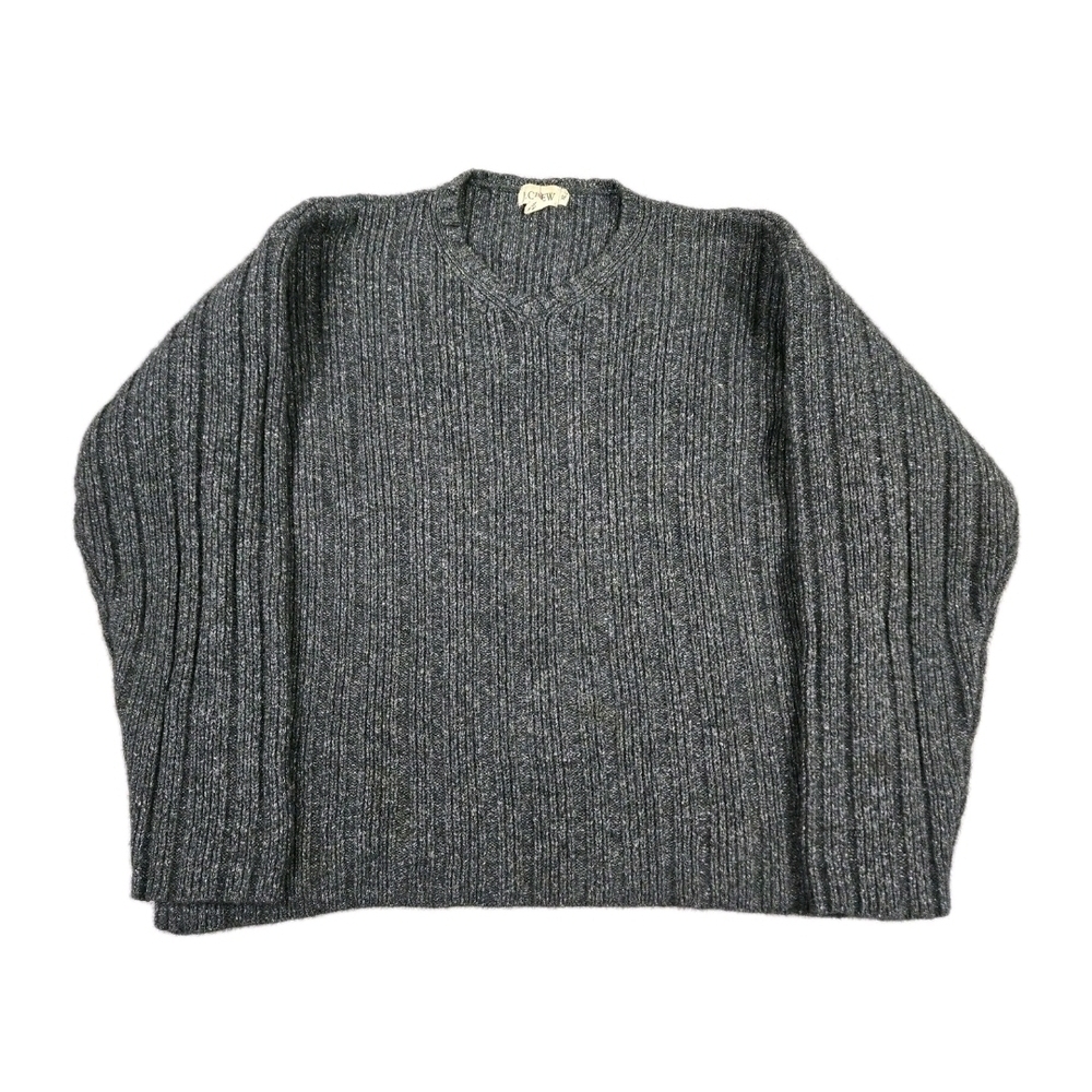 Vintage Gray Wool Silk Sweater V Neck Heavyweight Knit Boxy Outdoor Granola